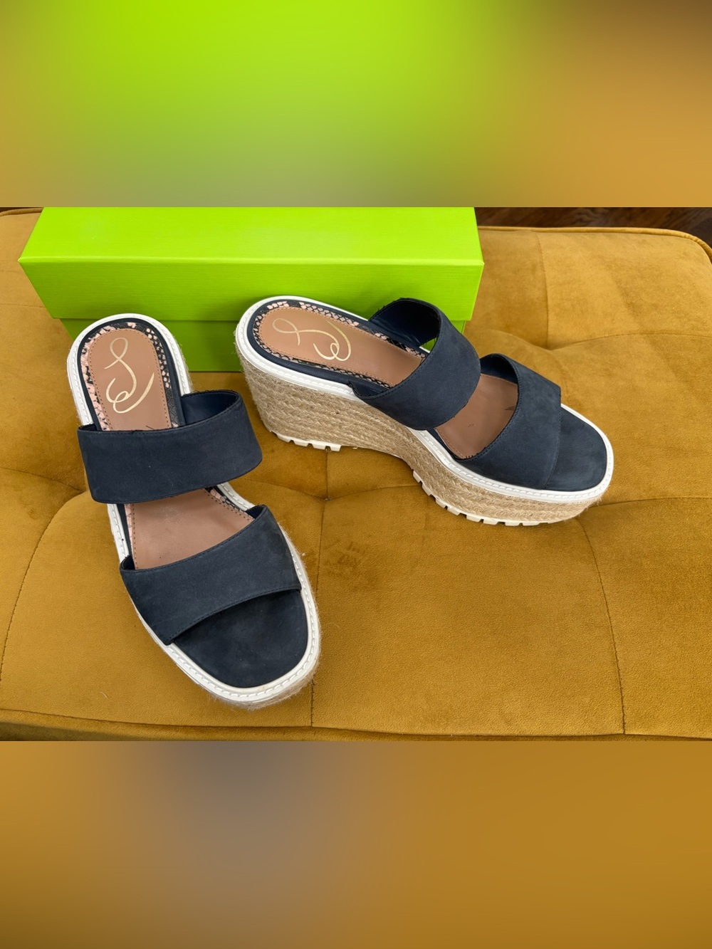 Sam Edelman Blue Suede Espadrille Wedge Slide Sandals